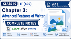 Class 10 IT Code 402 Chapter 3:  Advanced Features of LibreOffice Writer  (Table of Contents, Templates and Track Changes)– Complete Notes